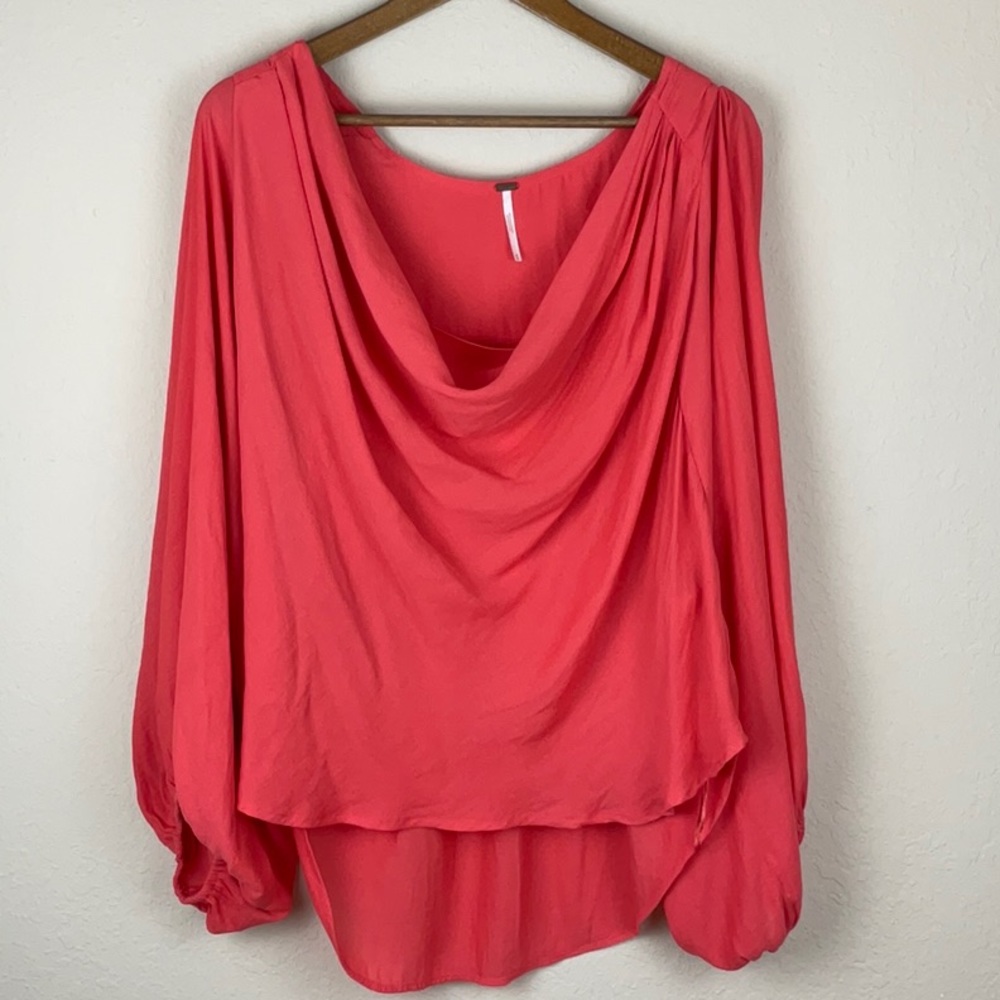 Free People Cowling Arownd Draped Long Sleeve Top Blouse